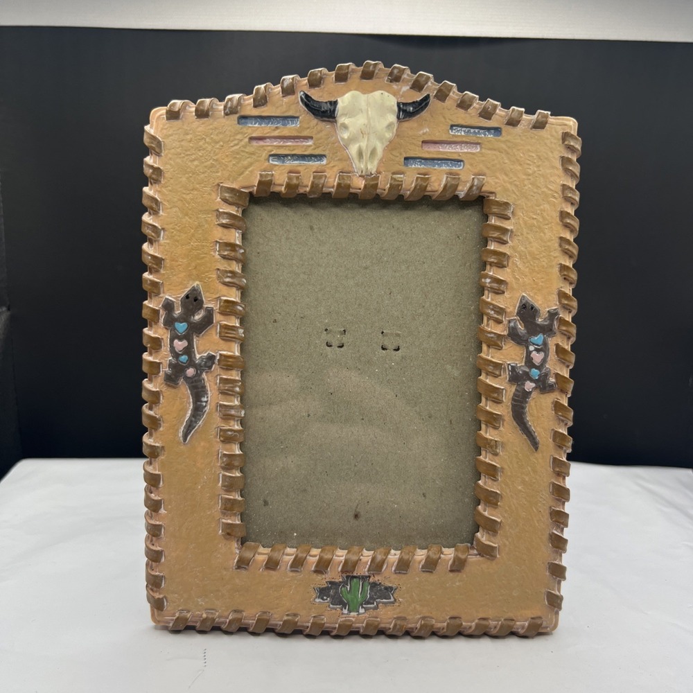 Southwestern Resin 3.5x5 Photo Frame Steer Skull Lizards Freestanding Portrait